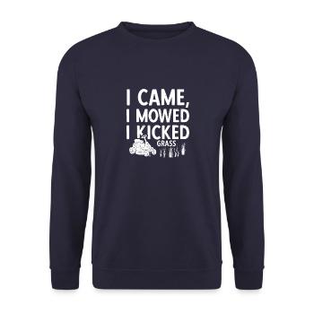Rasenmäher Rasenpflege Vintage Lawnmower Sprüche - Unisex Pullover - Navy - Vorne - Alina (178cm) & Michal (187cm)