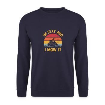 Rasenmäher Rasenpflege Vintage Lawnmower Sprüche - Unisex Pullover - Navy - Vorne - Alina (178cm) & Michal (187cm)