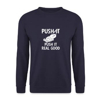 Rasenmäher Rasenpflege Vintage Lawnmower Sprüche - Unisex Pullover - Navy - Vorne - Alina (178cm) & Michal (187cm)