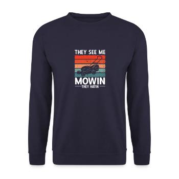 Rasenmäher Rasenpflege Vintage Lawnmower Sprüche - Unisex Pullover - Navy - Vorne - Alina (178cm) & Michal (187cm)