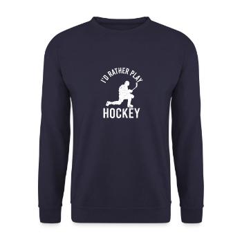 Eishockey Hockey Vintage Hockeyschläger Sprüche - Unisex Pullover - Navy - Vorne - Alina (178cm) & Michal (187cm)