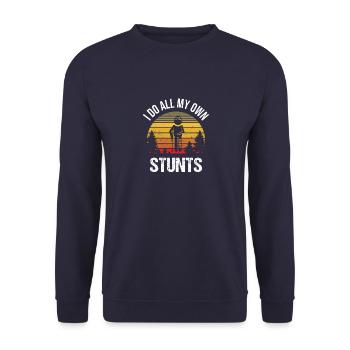Stuntman Vintage Lustige Sprüche - Unisex Pullover - Navy - Vorne - Alina (178cm) & Michal (187cm)
