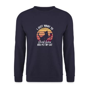 Katze schwarzes Kätzchen Vintage Sonnenuntergang - Unisex Pullover - Navy - Vorne - Alina (178cm) & Michal (187cm)