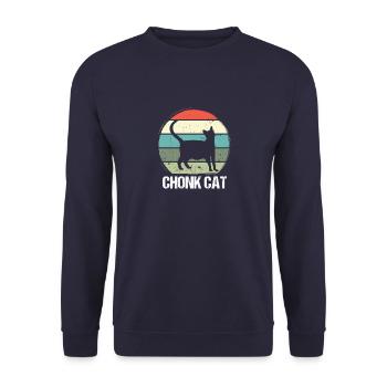 Katze schwarzes Kätzchen Vintage Sonnenuntergang - Unisex Pullover - Navy - Vorne - Alina (178cm) & Michal (187cm)