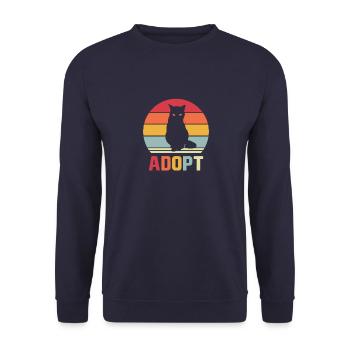 Katze schwarzes Kätzchen Vintage Sonnenuntergang - Unisex Pullover - Navy - Vorne - Alina (178cm) & Michal (187cm)