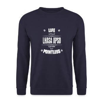 Life is possible but pointless - Lhasa Apso - Unisex Pullover - Navy - Vorne - Alina (178cm) & Michal (187cm)
