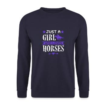 Girl loves Horses - Unisex Pullover - Navy - Vorne - Alina (178cm) & Michal (187cm)