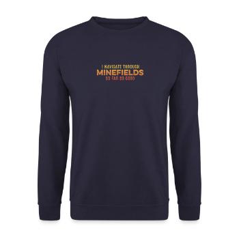 Ich navigiere durch Minenfelder So weit, so gutes Wortspiel - Unisex Pullover - Navy - Vorne - Alina (178cm) & Michal (187cm)
