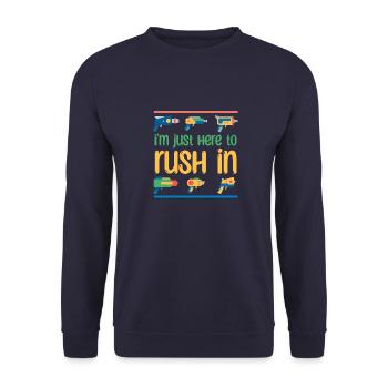 I'm just here to rush in | Laser Tag player - Unisex Pullover - Navy - Vorne - Alina (178cm) & Michal (187cm)