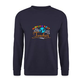 world s best teacher, Lehrer, Dankeschön Souvenir - Unisex Pullover - Navy - Vorne - Alina (178cm) & Michal (187cm)