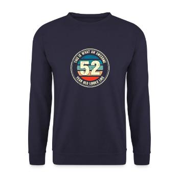 52nd Birthday How to Look at 52 Retro Gift - Unisex Sweatshirt - navy - Front - Alina (178cm) & Michal (187cm)
