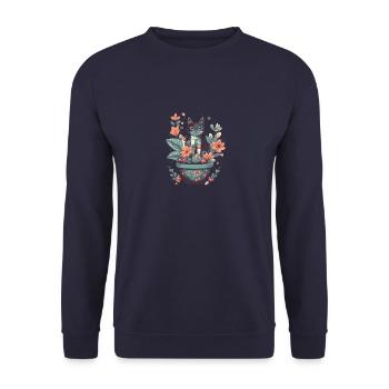 Chat en pot de fleurs avec des fleurs - Sweat-shirt Unisexe - marine - Devant - Alina (178cm) & Michal (187cm)