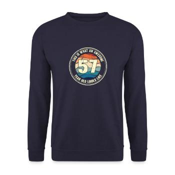 57e anniversaire Comment regarder 57 Cadeau rétro - Sweat-shirt Unisexe - marine - Devant - Alina (178cm) & Michal (187cm)