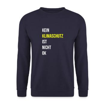 Klima Klimaschutz Spruch - Unisex Pullover - Navy - Vorne - Alina (178cm) & Michal (187cm)