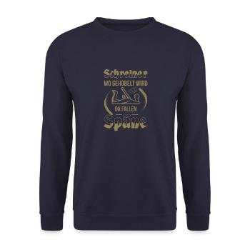 Schreiner Herren TShirt Wo gehobelt wird - Unisex Pullover - Navy - Vorne - Alina (178cm) & Michal (187cm)