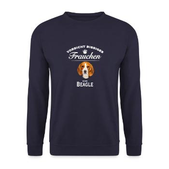 Vorsicht - Bissiges Frauchen - Beagle - Unisex Pullover - Navy - Vorne - Alina (178cm) & Michal (187cm)