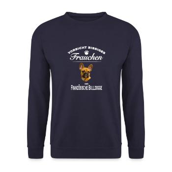 Vorsicht Bissiges Frauchen Französische Bulldogge - Unisex Pullover - Navy - Vorne - Alina (178cm) & Michal (187cm)