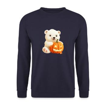Ours polaire d’Halloween avec citrouille - Sweat-shirt Unisexe - marine - Devant - Alina (178cm) & Michal (187cm)