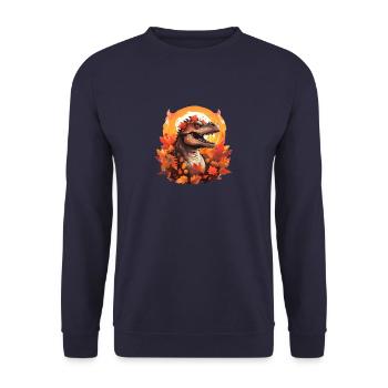 Autumn T-Rex in Sunset Autumn Foliage - Unisex Sweatshirt - navy - Front - Alina (178cm) & Michal (187cm)