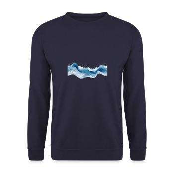 Wellenmotiv im Linienstil - Symphonie in Blautönen - Unisex Pullover - Navy - Vorne - Alina (178cm) & Michal (187cm)