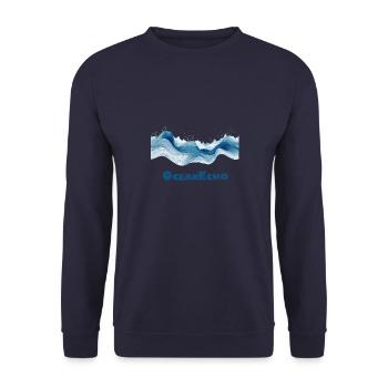 Wellenmotiv im Linienstil - OceanEcho - Unisex Pullover - Navy - Vorne - Alina (178cm) & Michal (187cm)