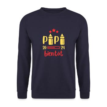 Futur Papa en 2024 Biberon Annonce Enceinte - Sweat-shirt Unisexe - marine - Devant - Alina (178cm) & Michal (187cm)