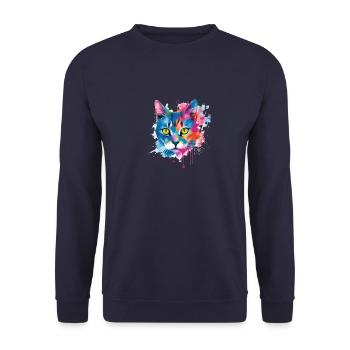 Abstract colored cat with green eyes - Unisex Sweatshirt - navy - Front - Alina (178cm) & Michal (187cm)
