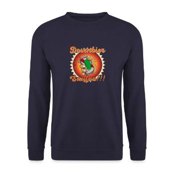 Bier Trinker Saufen Bierdosen Dosenbier Trinker - Unisex Pullover - Navy - Vorne - Alina (178cm) & Michal (187cm)