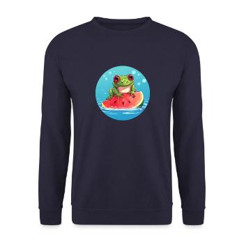 Frosch auf Wassermelone im Meer - Unisex Pullover - Navy - Vorne - Alina (178cm) & Michal (187cm)