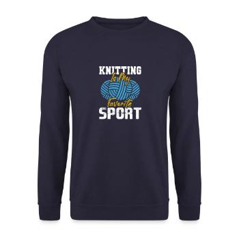 Knitting Crochet Yarn Vintage Graphic Stricken - Unisex Pullover - Navy - Vorne - Alina (178cm) & Michal (187cm)