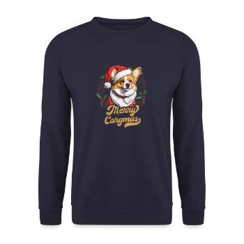 Merry Corgmas Weihnachts-Corgi - Unisex Pullover - Navy - Vorne - Alina (178cm) & Michal (187cm)