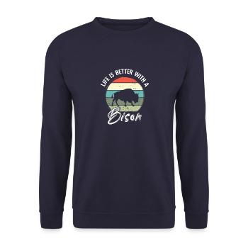 Bison Retro Stiere Büffellove Spruch - Unisex Pullover - Navy - Vorne - Alina (178cm) & Michal (187cm)