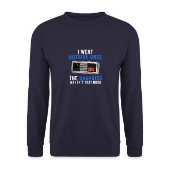 I Went Outside Once Funny Video Gamer Joke Gaming - Unisex Sweatshirt - navy - Front - Alina (178cm) & Michal (187cm)