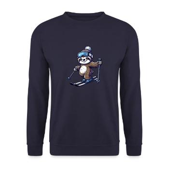 Entspannter Faultier-Skifahrer – Wintervergnügen - Unisex Pullover - Navy - Vorne - Alina (178cm) & Michal (187cm)