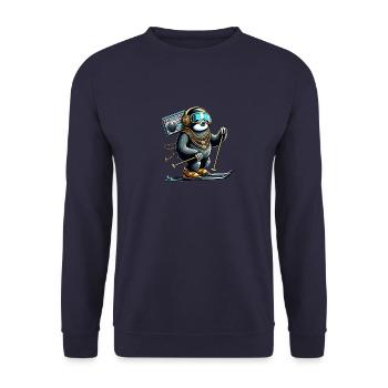 Cooles Faultier auf Ski - Lustiges Skifaultier - Unisex Pullover - Navy - Vorne - Alina (178cm) & Michal (187cm)