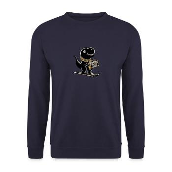 T-Rex auf Ski - Lustiger Ski-T-Rex - Unisex Pullover - Navy - Vorne - Alina (178cm) & Michal (187cm)