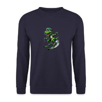 Dinosaurier auf Ski - Lustiger Ski-Dinosaurier - Unisex Pullover - Navy - Vorne - Alina (178cm) & Michal (187cm)
