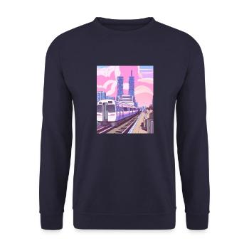 Japan Train Station - Unisex Sweatshirt - navy - Front - Alina (178cm) & Michal (187cm)