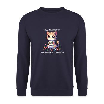 Cute Christmas Cat Entangled in Fairy Lights - - Unisex Sweatshirt - navy - Front - Alina (178cm) & Michal (187cm)