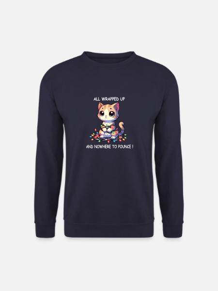 Süße Weihnachtskatze Verheddert in Lichterketten - - Unisex Pullover - Navy