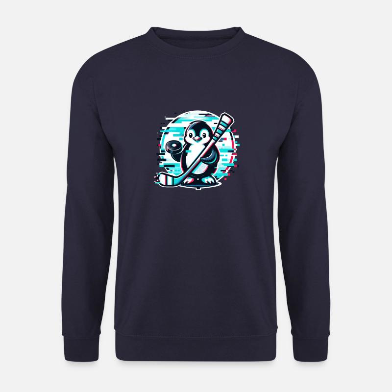 Glitch Pinguin Eishockeyspieler - Digitaler - Unisex Pullover - Navy