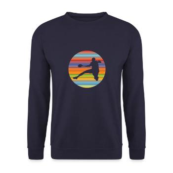Handballspieler Handballfan Handball Handballteam - Unisex Pullover - Navy - Vorne - Alina (178cm) & Michal (187cm)