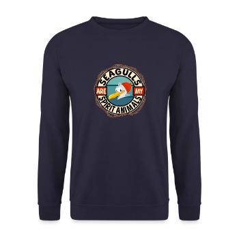 Seagulls Are My Spirit Animal lustige Möwe - Unisex Pullover - Navy - Vorne - Alina (178cm) & Michal (187cm)