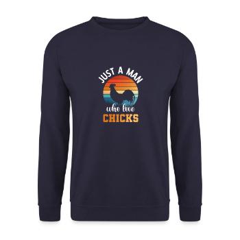 Hahn Hühner Hühnchen Vintage Hähnchen Rooster - Unisex Pullover - Navy - Vorne - Alina (178cm) & Michal (187cm)