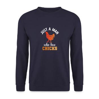Hahn Hühner Hühnchen Vintage Hähnchen Rooster - Unisex Pullover - Navy - Vorne - Alina (178cm) & Michal (187cm)