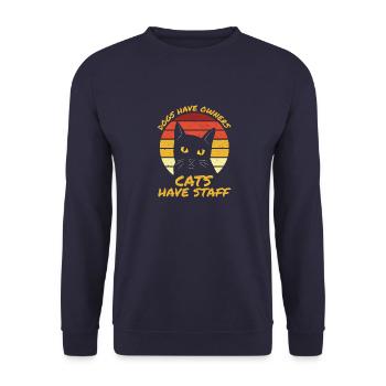 Hunde haben Besitzer. Katzen haben Personal - Lustiges Katzengeschenk - Unisex Pullover - Navy - Vorne - Alina (178cm) & Michal (187cm)