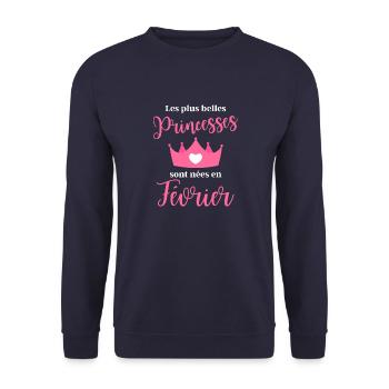 Les plus bellas princess sont nees en fevrier - Sweat-shirt Unisexe - marine - Devant - Alina (178cm) & Michal (187cm)