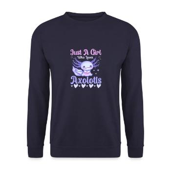 Just A Girl Who Loves Axolotls - Unisex Pullover - Navy - Vorne - Alina (178cm) & Michal (187cm)