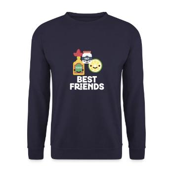 Souriant Tequila bouteille Lime _ sel meilleurs amis - Sweat-shirt Unisexe - marine - Devant - Alina (178cm) & Michal (187cm)