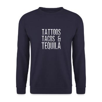 Tattoos Tacos Tequila Mexican Food Alcohol Drink - Unisex Sweatshirt - navy - Front - Alina (178cm) & Michal (187cm)